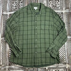 Mens Sonoma Olive Green Plaid Super Soft Poplin Brushed Flannel Shirt Size 2XL